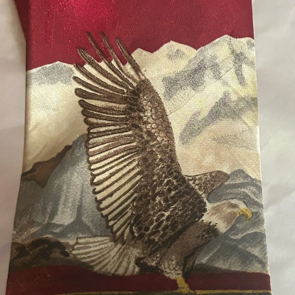 Scenic Red and Blue Men's Tie with Eagle and mountain scene